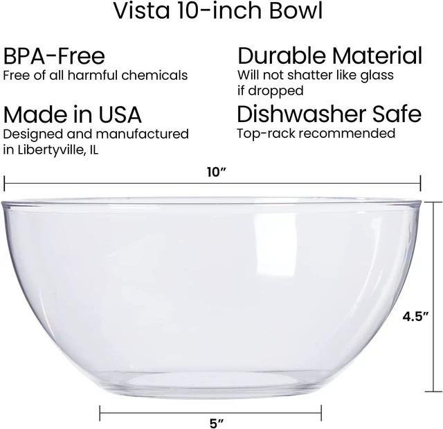 Alt view image 12 of 14 - US Acrylic Vista Clear Plastic Salad and Serving 10-inch Bowls | set of 3 | Reusable, BPA-free, Made in the USA | 135 oz. capacity