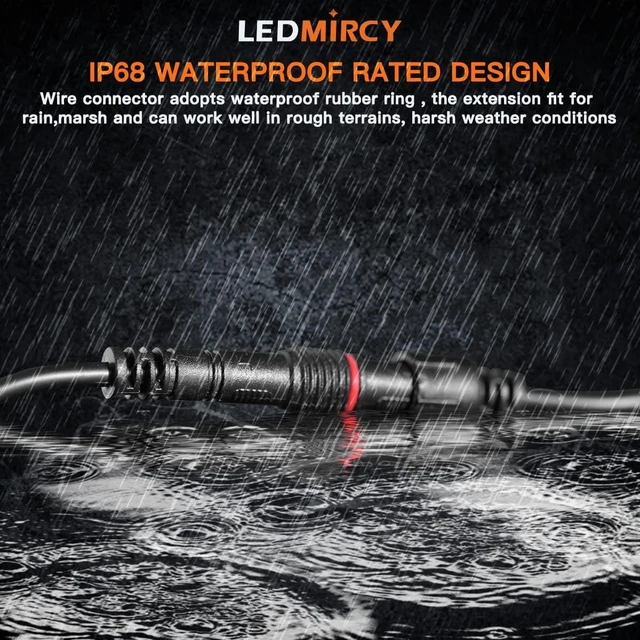 Alt view image 13 of 14 - LEDMIRCY LED Rock Lights Extension Cable Wire Cord 2Pin Waterproof 4PCS 5ft 22AWG with Male to Female Connectors 11mm Nut Size for Wheel Lights Driving Fog Light for Truck(Only for Single Color)