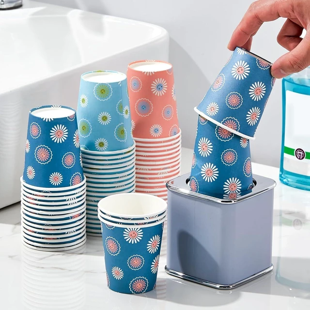 Alt view image 9 of 14 - SIUQ [600 Pack 5 oz Paper Cups, Disposable Bathroom Cups, Small Mouthwash Cups, Hot/Cold Beverage Drinking Mini Cup for Party, Picnic, BBQ, Travel (Daisy)