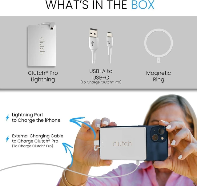 Alt view image 10 of 12 - Clutch Pro World's Thinnest iPhone Charger Portable Power Bank 5000mAh Magnetic Built-in Lightning Cable TSA Approved Travel Charger iPhone 14 & Earlier White