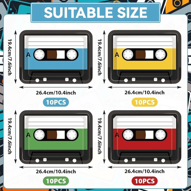 Alt view image 9 of 14 - 40PCS Cassette Tape Plates 70s 80s 90s Party Decorations 10 x 7 Inch Retro Square Paper Plates Tableware Music Themed Party Disposable Dinnerware for Retro Disco Hip Hop Kpop Theme Birthday Supplies