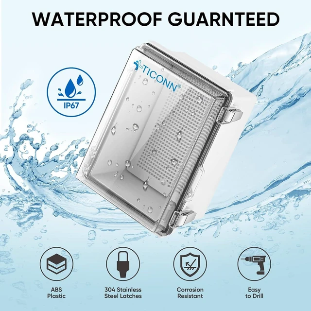 Alt view image 9 of 14 - TICONN Outdoor Electrical Box Waterproof, Junction Box IP67 ABS Plastic Enclosure with Hinged Cover with Mounting Plate, Wall Brackets, Cable Glands (Clear, 8.7"x6.7"x4.3")