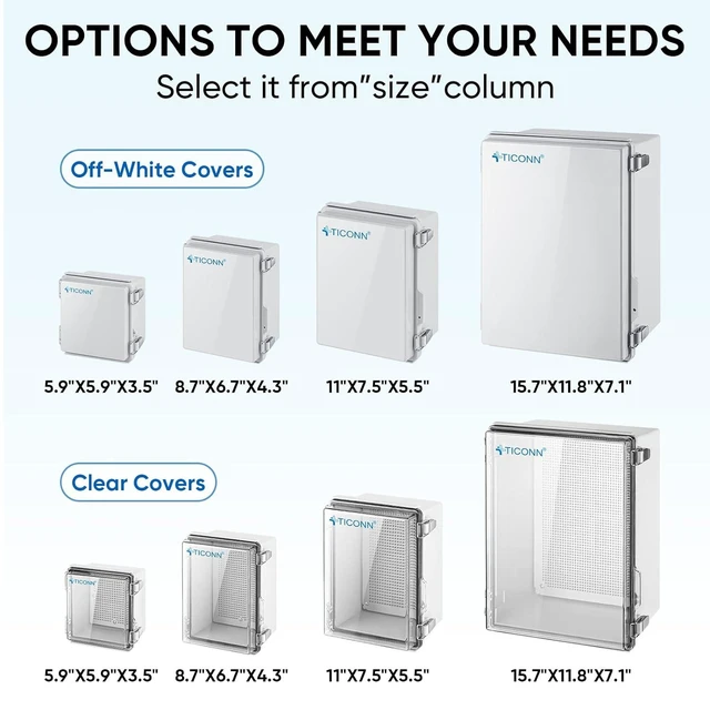 Alt view image 10 of 14 - TICONN Outdoor Electrical Box Waterproof, Junction Box IP67 ABS Plastic Enclosure with Hinged Cover with Mounting Plate, Wall Brackets, Cable Glands (Clear, 8.7"x6.7"x4.3")