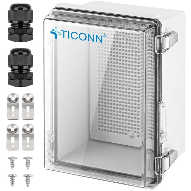 Alt view image 8 of 14 - TICONN Outdoor Electrical Box Waterproof, Junction Box IP67 ABS Plastic Enclosure with Hinged Cover with Mounting Plate, Wall Brackets, Cable Glands (Clear, 8.7"x6.7"x4.3")