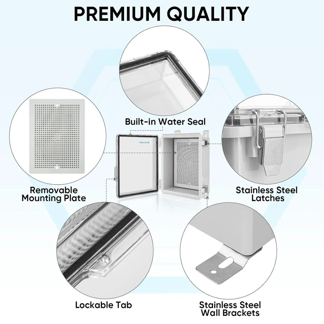 Alt view image 11 of 14 - TICONN Outdoor Electrical Box Waterproof, Junction Box IP67 ABS Plastic Enclosure with Hinged Cover with Mounting Plate, Wall Brackets, Cable Glands (Clear, 8.7"x6.7"x4.3")