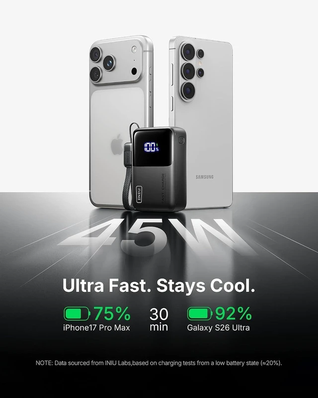 Alt view image 10 of 14 - INIU Portable Charger, Ultra Mini 10000mAh 45W Fast Charging Power Bank | Flight-Safe, USB-C Cable, Travel Essential, 45W Battery Phone Pack for iPhone 17 16 Samsung S26 Google iPad etc