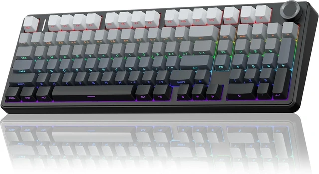 Alt view image 8 of 14 - AULA F99 Pro Wireless Mechanical Keyboard with Knob,Tri-Mode BT5.0/USB-C/2.4GHz Hot Swappable Keyboard,Pre-lubed Switches,RGB Backlit PBT Keycaps Computer Gaming Keyboards (Side Printed Black)