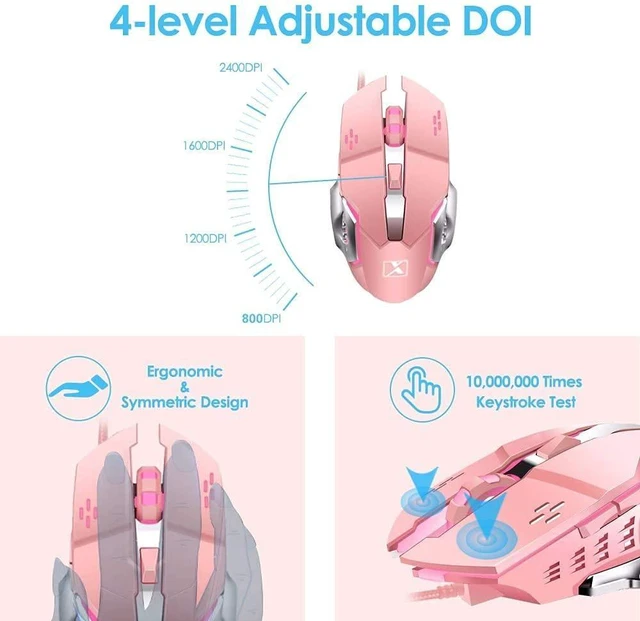 Alt view image 14 of 14 - Pink Typewriter Keyboard and Mouse,Retro Vintage Mechanical Gaming Keyboard with White LED Backlit,104 Keys Anti-Ghosting Blue Switch Wired Cute Keyboard,Round Keycaps for Desktop PC/Laptop Mac