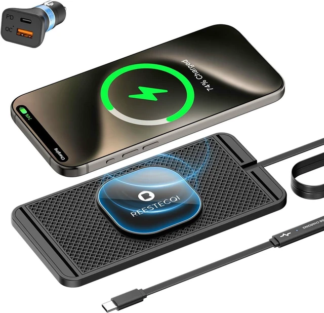 Alt view image 8 of 14 - Magnetic Wireless Car Charger Pad, REESTECQI 15W Wireless Charging Pad for Magsafe Charger Wireless Charger for Car Non Slip Type C with 40W Car Charger for iPhone 17/16/15/14/13/12 (1M Cable)