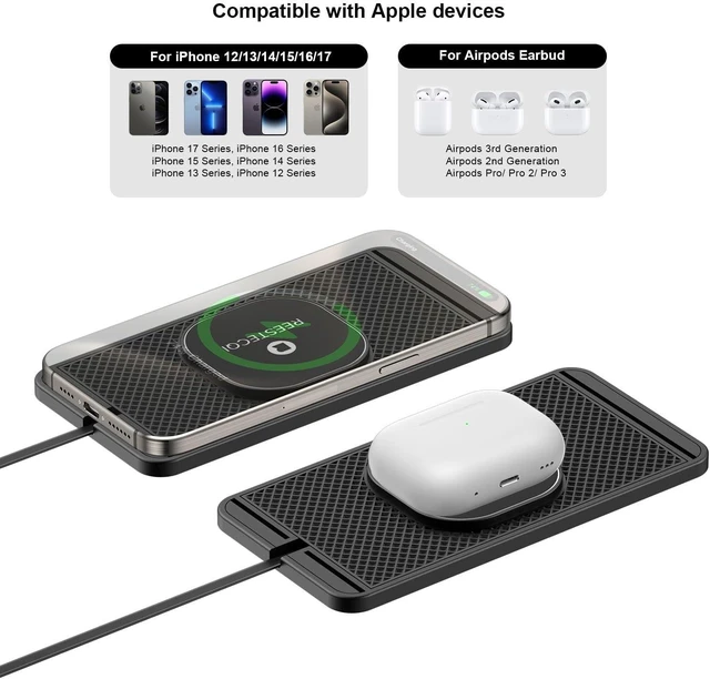 Alt view image 10 of 14 - Magnetic Wireless Car Charger Pad, REESTECQI 15W Wireless Charging Pad for Magsafe Charger Wireless Charger for Car Non Slip Type C with 40W Car Charger for iPhone 17/16/15/14/13/12 (1M Cable)