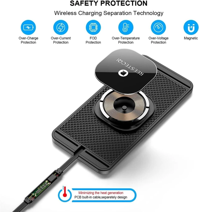 Alt view image 9 of 14 - Magnetic Wireless Car Charger Pad, REESTECQI 15W Wireless Charging Pad for Magsafe Charger Wireless Charger for Car Non Slip Type C with 40W Car Charger for iPhone 17/16/15/14/13/12 (1M Cable)