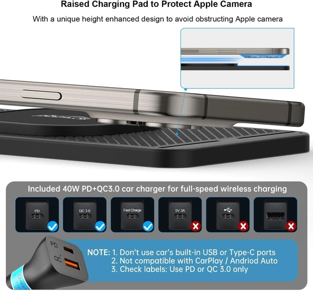 Alt view image 12 of 14 - Magnetic Wireless Car Charger Pad, REESTECQI 15W Wireless Charging Pad for Magsafe Charger Wireless Charger for Car Non Slip Type C with 40W Car Charger for iPhone 17/16/15/14/13/12 (1M Cable)