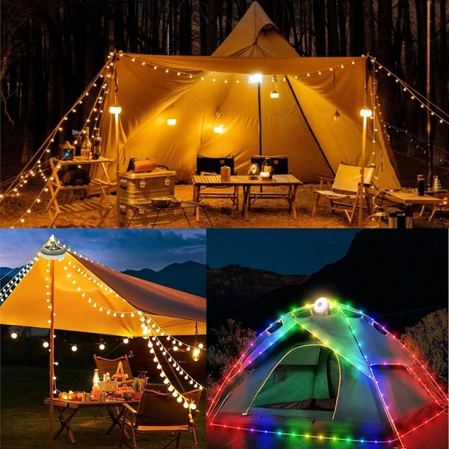 Alt view image 7 of 10 - Camping String Lights,Camping Essentials Gear 32.8FT Lamp Lights Waterproof, 4 in 1 Outdoor String Lights with 8 Modes for Awn Tent Yard Garden Hiking Travel Decoration and Holiday Christmas Gift
