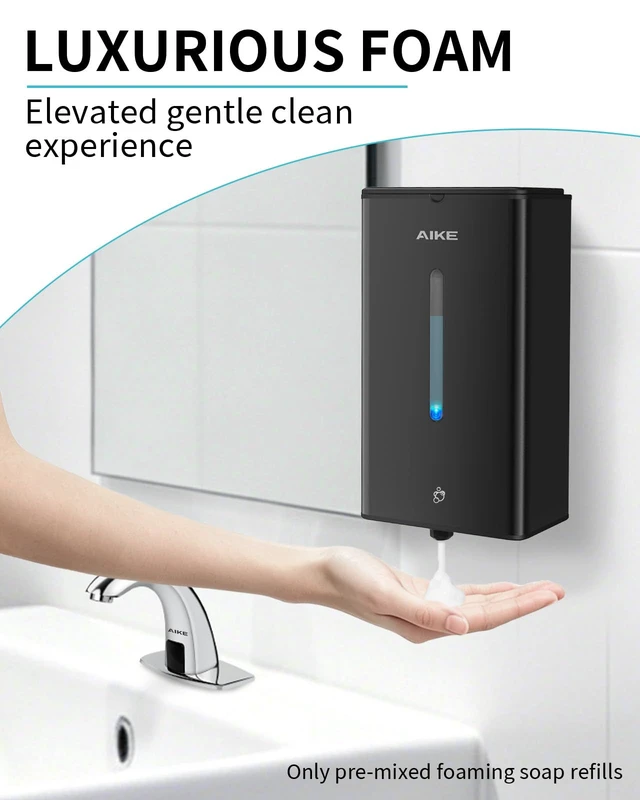 Alt view image 10 of 14 - Automatic Foam Soap Dispenser 33.8oz for Bathroom,Matteblack AK1207FA | Rich Foam and Steel Finish,5-Level Adjustable and Key for Commercial(Battery Not Included),Screw Wall Mount for Space-Saving