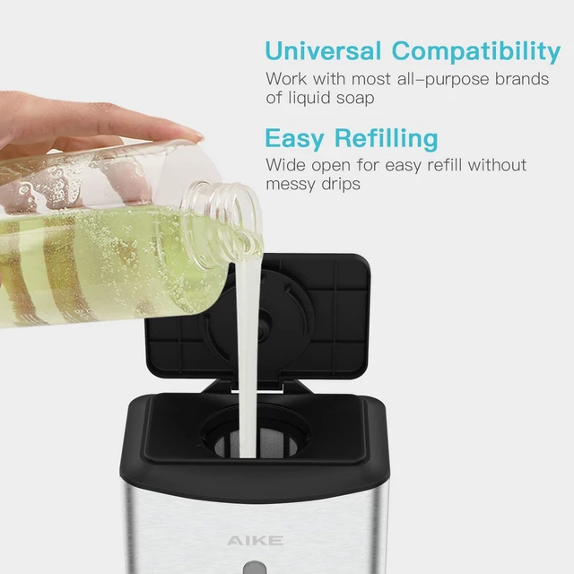 Alt view image 10 of 14 - Heavy Duty Automatic Soap Dispenser,37oz for Bathroom,Brushed Steel | 5-Level and Savety Key for Commercial(4*AA Batteries Not Included),Screw Wall Mount for Space-Saving,Stainless Steel AK1206