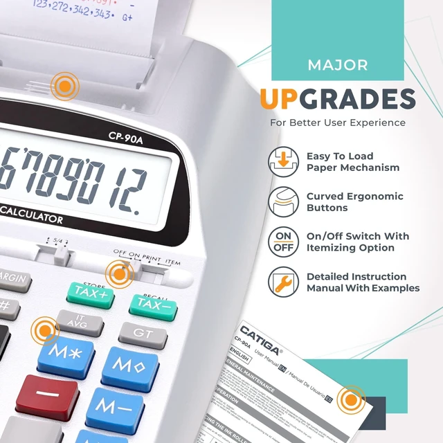 Alt view image 9 of 14 - Printing Calculator with Tape Print Out - 10 Key Adding Machine with Paper Roll, Desktop Electric Calculator for Accounting, Business, Finance, Home Office Use CP90A
