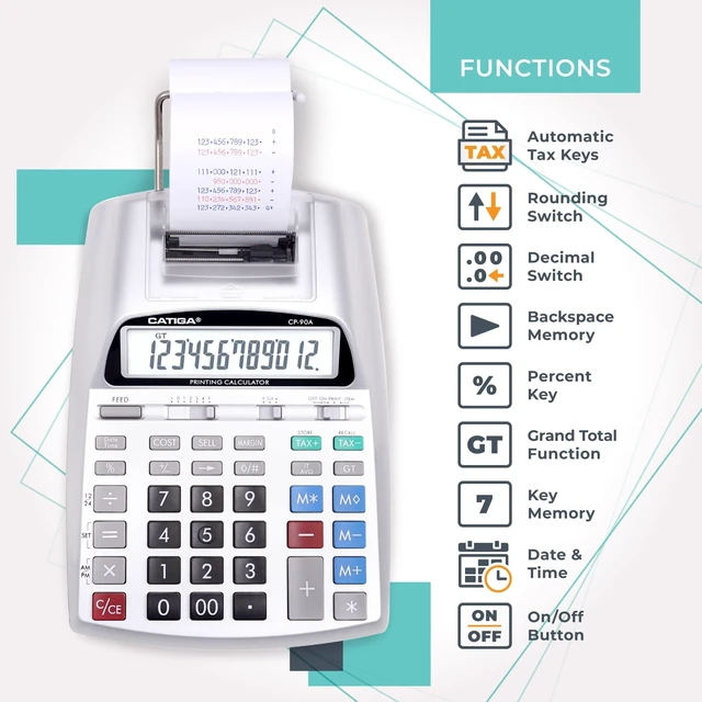 Alt view image 11 of 14 - Printing Calculator with Tape Print Out - 10 Key Adding Machine with Paper Roll, Desktop Electric Calculator for Accounting, Business, Finance, Home Office Use CP90A