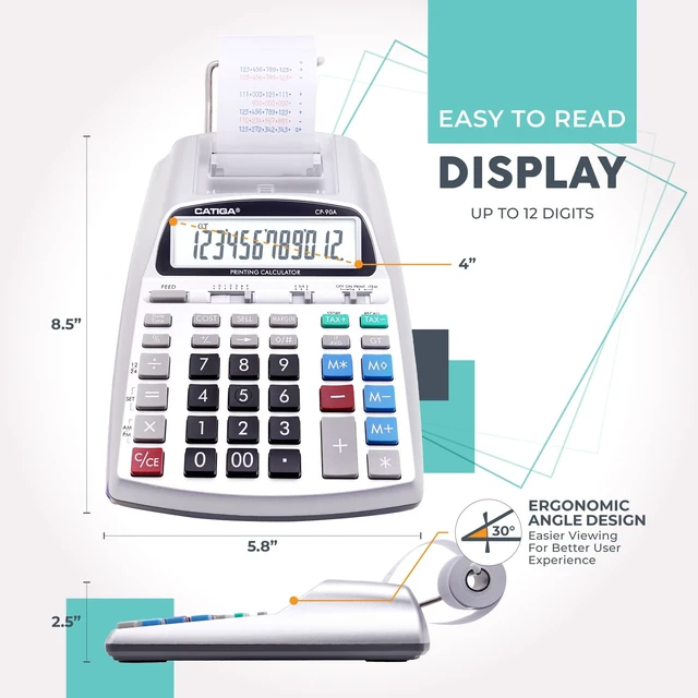 Alt view image 13 of 14 - Printing Calculator with Tape Print Out - 10 Key Adding Machine with Paper Roll, Desktop Electric Calculator for Accounting, Business, Finance, Home Office Use CP90A
