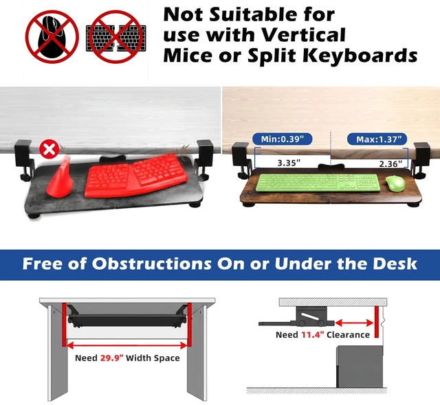Alt view image 11 of 14 - UnderDesk Clamp Keyboard Tray, 26.77" SlideOut Tray,Mahogany | Ergonomic design with smooth wrapped edge, spacesaving desk extender for home & office use