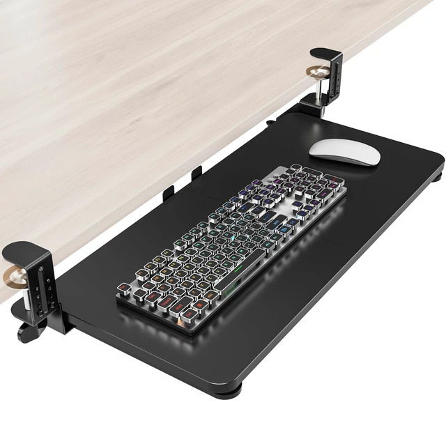 Alt view image 8 of 14 - Ergonomic Keyboard Tray Under Desk, 25.6x11.8 Inch Board, Black | Heavy Duty Keyboard Drawer, Adjustable Height C-Clamp, Slide-Out Platform, Desk Accessories for Typing, 31.5" Including Clamp