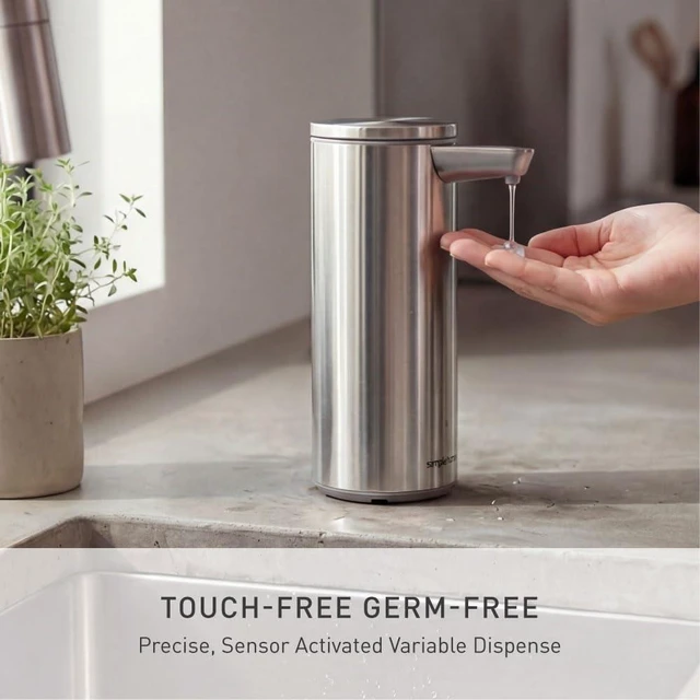 Alt view image 8 of 10 - Liquid Sensor Pump, 9 oz Automatic Soap Dispenser for Kitchen and Bathroom, Touchless Motion Sensor, Variable Dispense, Rechargeable, No-Drip Spout, High-Grade Brushed Stainless Steel