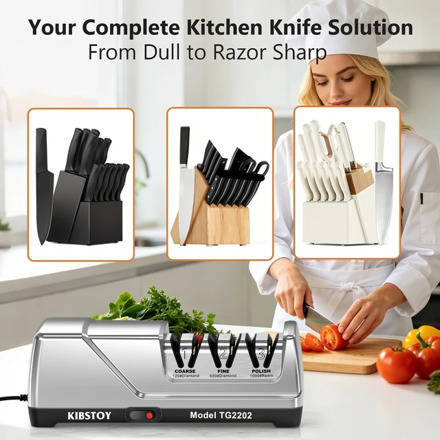 Alt view image 10 of 14 - Knife Sharpener Electric, Professional 3-Stage 100% Diamond Sharpening System with 15° Precision Angle, Fast Blade Restoration, Polishing, Repair & Edge Refining & Outdoor Knives