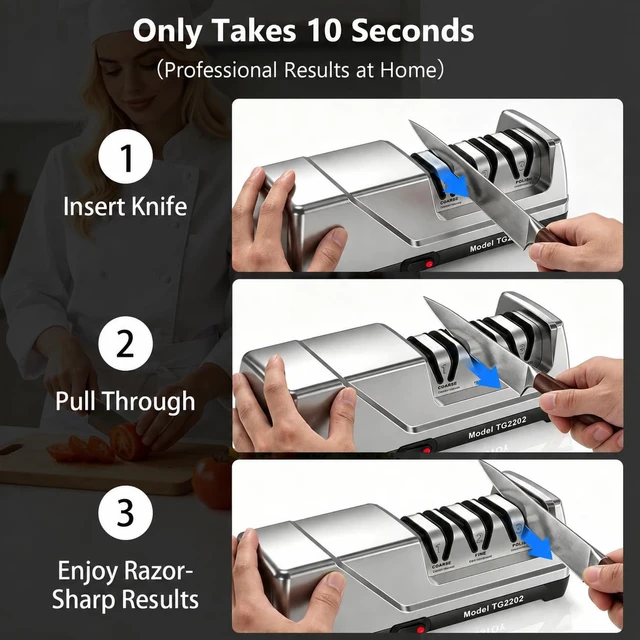 Alt view image 11 of 14 - Knife Sharpener Electric, Professional 3-Stage 100% Diamond Sharpening System with 15° Precision Angle, Fast Blade Restoration, Polishing, Repair & Edge Refining & Outdoor Knives