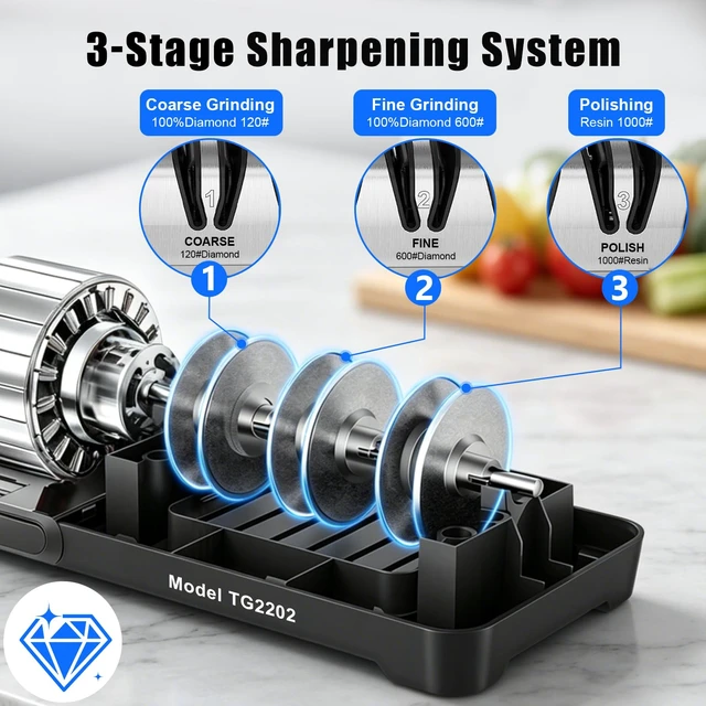 Alt view image 13 of 14 - Knife Sharpener Electric, Professional 3-Stage 100% Diamond Sharpening System with 15° Precision Angle, Fast Blade Restoration, Polishing, Repair & Edge Refining & Outdoor Knives