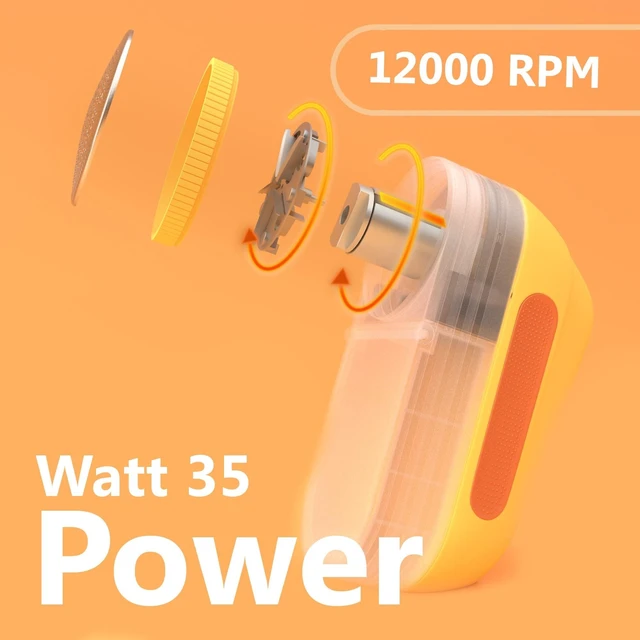 Alt view image 8 of 12 - Extra Power Fabric Shaver - 35W Electric Lint Remover for Clothes/Upholstery/Furniture/Couch - Speed of 12000 RPM - Heavy Duty Sweater Shavers to Remove Pilling - Large Fuzz Remover Yellow