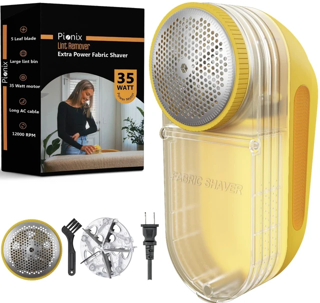 Alt view image 7 of 12 - Extra Power Fabric Shaver - 35W Electric Lint Remover for Clothes/Upholstery/Furniture/Couch - Speed of 12000 RPM - Heavy Duty Sweater Shavers to Remove Pilling - Large Fuzz Remover Yellow