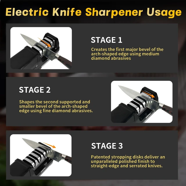 Alt view image 12 of 14 - Electric Knife Sharpener for Kitchen,Sharpening, Restore&Polish Chef Knives 3-Stage Kitchen Knife Sharpener, 100% Diamond Wheels with 20° Precision Angle for Consistent Results, effortless kitchen use