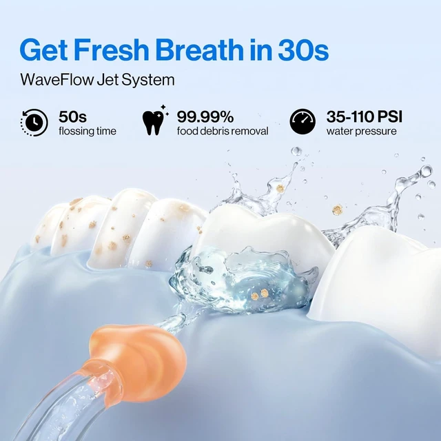 Alt view image 9 of 14 - C10 Portable Water Flosser for Travel, 95-Day Battery, IPX7, Blue | 180ml Tank, 4 Modes, 360° Nozzle, Cordless Oral Irrigator for Braces, Implants & Sensitive Teeth, Teeth Cleaner