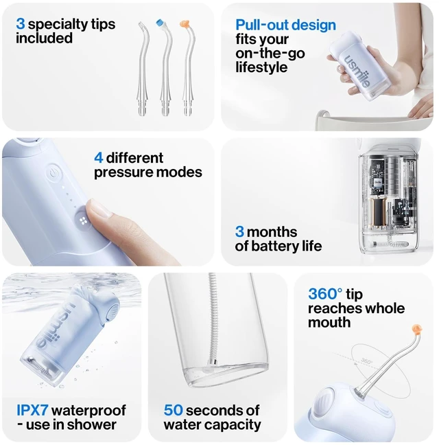 Alt view image 14 of 14 - C10 Portable Water Flosser for Travel, 95-Day Battery, IPX7, Blue | 180ml Tank, 4 Modes, 360° Nozzle, Cordless Oral Irrigator for Braces, Implants & Sensitive Teeth, Teeth Cleaner