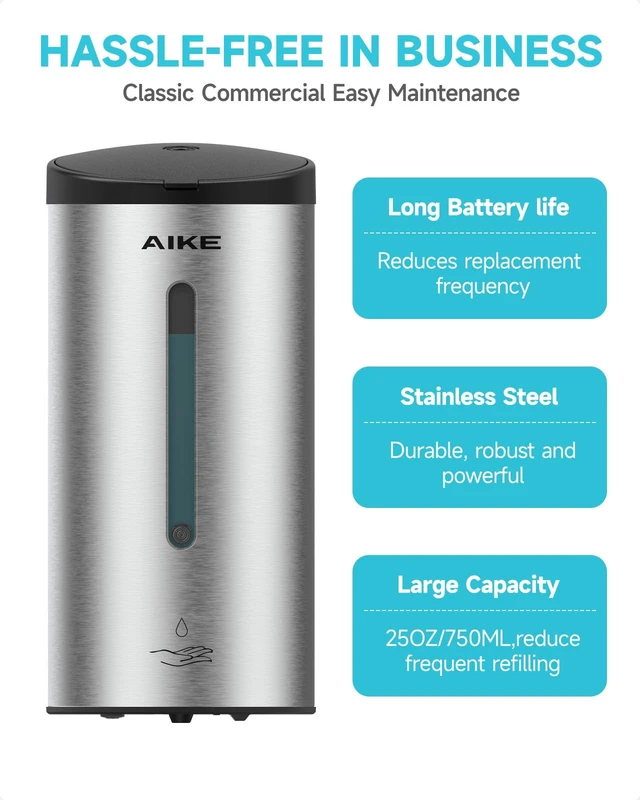 Alt view image 12 of 14 - Automatic Liquid Soap Dispenser,25oz Capacity for Bathroom,Brushed | No-Drill and Screw Wall Mount Install Design for Space-Saving,4*AA batteries(Not Included) Ensure Long Standby,Model AK1205E