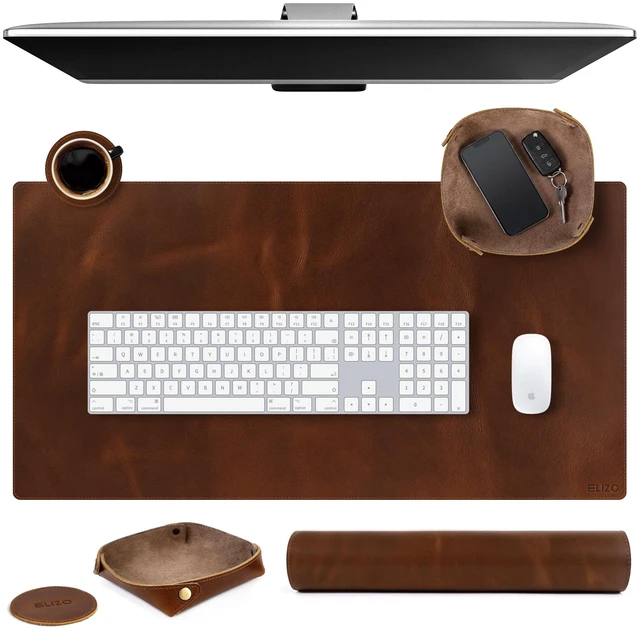 Alt view image 8 of 14 - Leather Desk Pad Set Real Leather Desk Mat Thick (3mm) Double Layer (32x16) Cover Blotter Desk Protector Large Computer Mat for Keyboard Mouse Pad Table Laptop Mat Office Accessories Antique