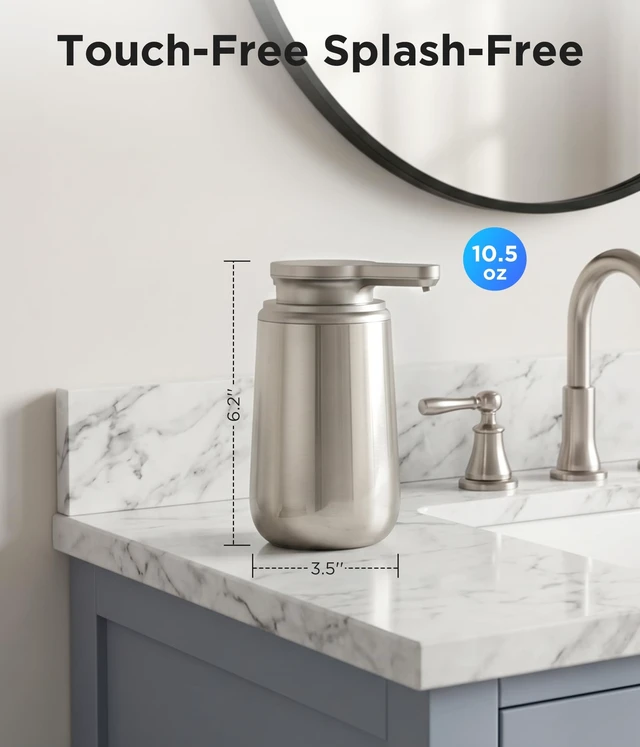 Alt view image 9 of 14 - Automatic Liquid Soap Dispenser Touchless - 10.5 Oz, Stainless Steel | 2 Adjustable Dispensing Modes, Self-Cleaning, Rechargeable Dish and Hand Soap Dispenser for Kitchen and Bathroom Countertop