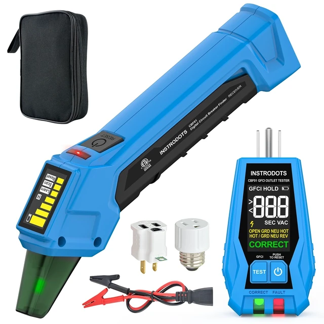 Alt view image 8 of 14 - Circuit Breaker Finder, AC 90-135V Circuit Tracer Tool Kit | Breaker Finder with GFCI Outlet Tester, Buzzer Alarm & Color Display, Includes Carrying Case, Adapter, Alligator Clips
