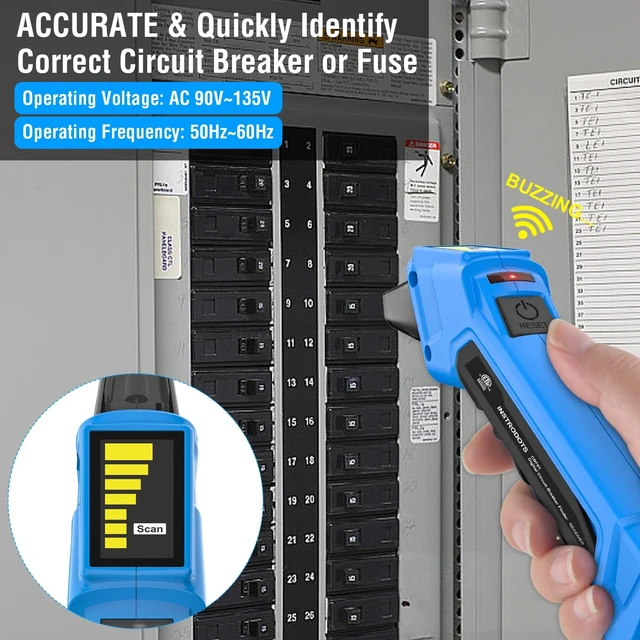 Alt view image 9 of 14 - Circuit Breaker Finder, AC 90-135V Circuit Tracer Tool Kit | Breaker Finder with GFCI Outlet Tester, Buzzer Alarm & Color Display, Includes Carrying Case, Adapter, Alligator Clips