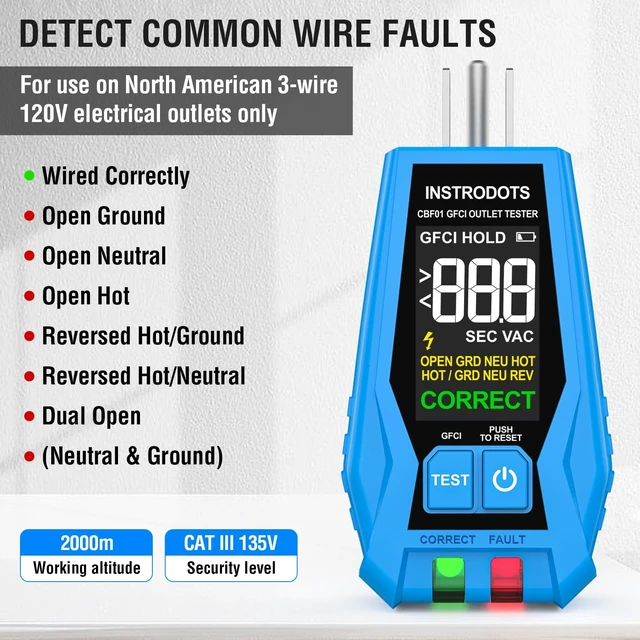 Alt view image 14 of 14 - Circuit Breaker Finder, AC 90-135V Circuit Tracer Tool Kit | Breaker Finder with GFCI Outlet Tester, Buzzer Alarm & Color Display, Includes Carrying Case, Adapter, Alligator Clips