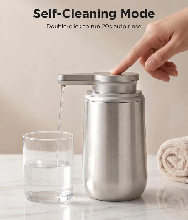 Alt view image 11 of 14 - Automatic Liquid Soap Dispenser Touchless - 10.5 Oz, Stainless Steel | 2 Adjustable Dispensing Modes, Self-Cleaning, Rechargeable Dish and Hand Soap Dispenser for Kitchen and Bathroom Countertop