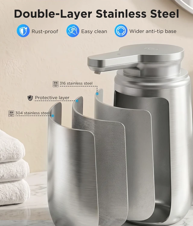Alt view image 12 of 14 - Automatic Liquid Soap Dispenser Touchless - 10.5 Oz, Stainless Steel | 2 Adjustable Dispensing Modes, Self-Cleaning, Rechargeable Dish and Hand Soap Dispenser for Kitchen and Bathroom Countertop