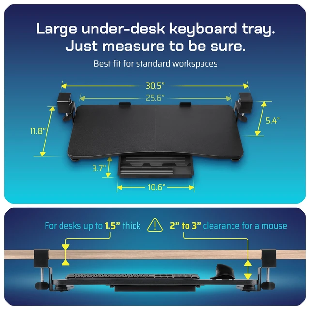Alt view image 9 of 14 - Keyboard Tray | Under Desk Keyboard Tray Slide Out w/Adjustable C-Clamps for Desks Up to 1.5-Inch-Thick | Clamp On Drawer with 1x USB-C to 4 USB-A Hub and 1x Five-Cable Management Organizer