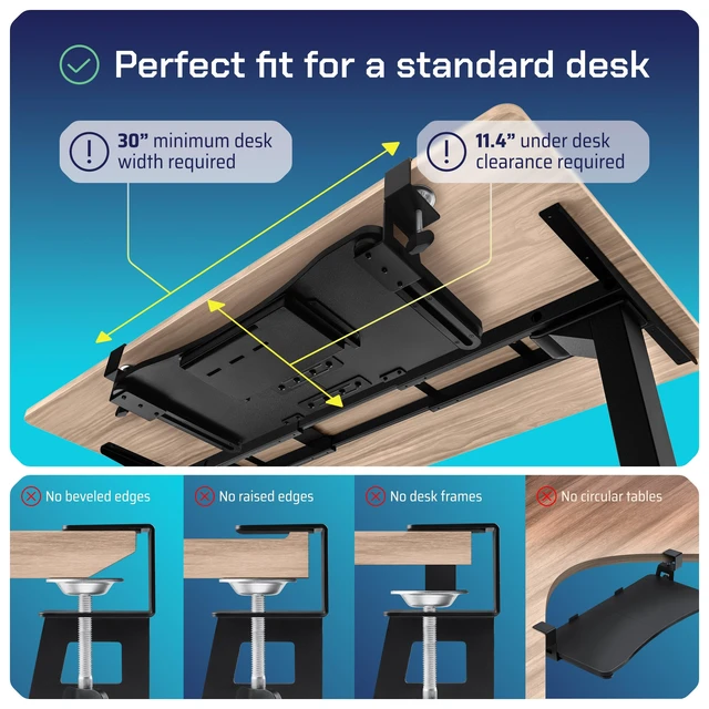 Alt view image 10 of 14 - Keyboard Tray | Under Desk Keyboard Tray Slide Out w/Adjustable C-Clamps for Desks Up to 1.5-Inch-Thick | Clamp On Drawer with 1x USB-C to 4 USB-A Hub and 1x Five-Cable Management Organizer