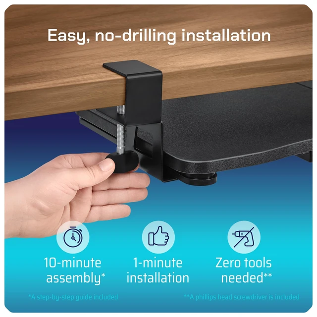 Alt view image 14 of 14 - Keyboard Tray | Under Desk Keyboard Tray Slide Out w/Adjustable C-Clamps for Desks Up to 1.5-Inch-Thick | Clamp On Drawer with 1x USB-C to 4 USB-A Hub and 1x Five-Cable Management Organizer
