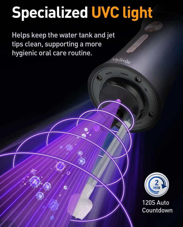 Alt view image 12 of 14 - LP221 Cordless Water Flossers for Teeth w/UVC Light & OLED Display | 335ML 4 Modes Water Jet Dental Picks for Teeth Cleaning, Water Flossing, Gum & Braces Care, Home & Travel Use, Midnight Black