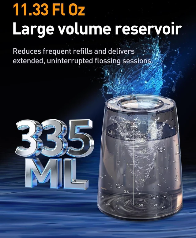 Alt view image 13 of 14 - LP221 Cordless Water Flossers for Teeth w/UVC Light & OLED Display | 335ML 4 Modes Water Jet Dental Picks for Teeth Cleaning, Water Flossing, Gum & Braces Care, Home & Travel Use, Midnight Black