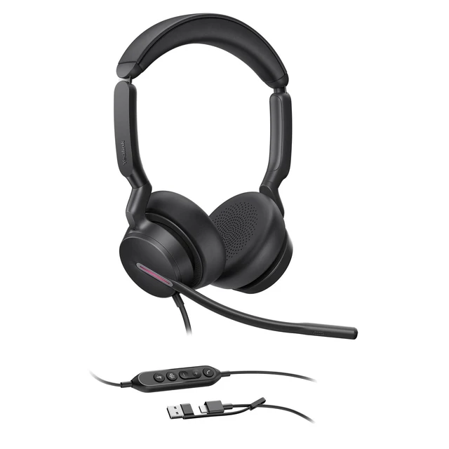 Alt view image 8 of 14 - UH46 Wired Headset,USB-C/A,3-Mic AI Noise Cancelling,Inline Control | Dual-Ear Headphones,Teams/Zoom Certified,Plug & Play for PC/Laptop/Phone, 7ft Cable, Call Center, Work from Home, Dynamic EQ