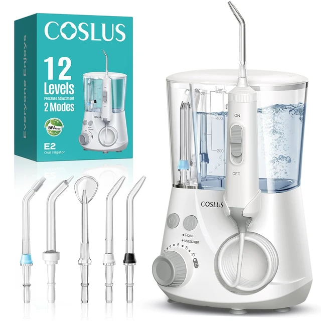 Alt view image 8 of 14 - E2 Advanced Water Dental Flosser Teeth, 2 Modes 12 Pressure Settings | Electric Pick for Orthodontic, Braces, Sensitive Gums - Home Use, 5 Jet Tips for Multiple Family Users, White, Standard Set