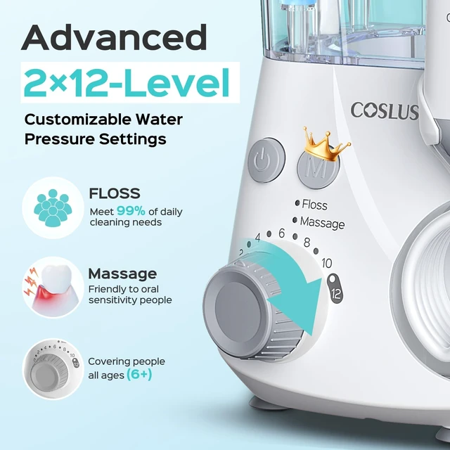 Alt view image 11 of 14 - E2 Advanced Water Dental Flosser Teeth, 2 Modes 12 Pressure Settings | Electric Pick for Orthodontic, Braces, Sensitive Gums - Home Use, 5 Jet Tips for Multiple Family Users, White, Standard Set