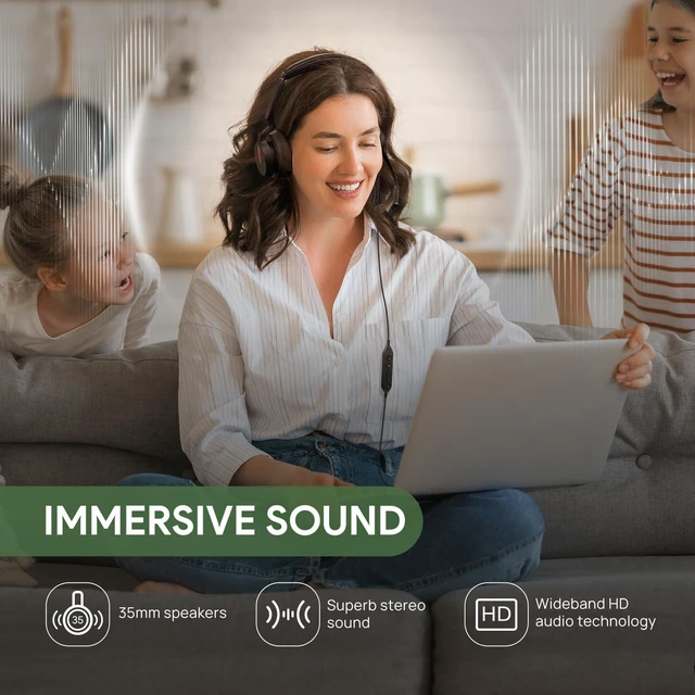 Alt view image 9 of 14 - UH46 Wired Headset,USB-C/A,3-Mic AI Noise Cancelling,Inline Control | Dual-Ear Headphones,Teams/Zoom Certified,Plug & Play for PC/Laptop/Phone, 7ft Cable, Call Center, Work from Home, Dynamic EQ